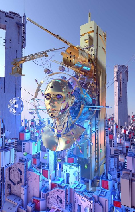 Digital Era Illustration, Modern Graphic Art, Sci Fi Environment, Arte Robot, Food Graphic Design, Landscape Concept, Cyberpunk Style, Futuristic City, Future City