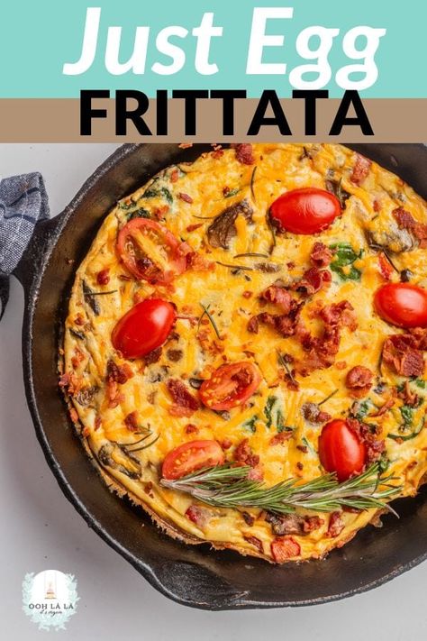 This easy Just Egg Frittata recipe is loaded with fresh, healthy vegetables and herbs. An eggless frittata that is non-dairy with no eggs. It's light, fluffy and creamy, too. This vegan frittata made with Just Egg can be made in a skillet or in your oven. It's versatile and a great way to use left-over vegetables and herbs. Top with rosemary and vegan bacon bits and you'll be in heaven,. Make for breakfast, brunch or an elegant lunch or dinner. Just Egg Frittata, Egg Frittata Recipes, Elegant Lunch, Vegan Frittata, Vegan Breakfast Recipes Easy, Vegan Bacon Bits, Egg Frittata, Just Egg, Healthy Egg Recipes