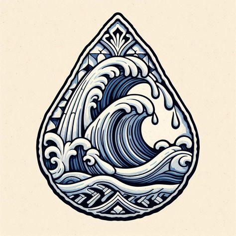 Traditional Waterfall Tattoo, Traditional Wave Tattoo, Traditional Ocean Tattoo, Waves Tattoo, School Tattoo, Wave Design, Old School Tattoo, Traditional Tattoo, Cool Tattoos