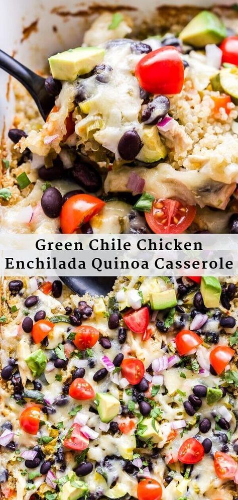 Chicken Enchilada Quinoa, Quinoa Casserole Recipes, Recipe Runner, Gluten Free Casserole, Green Chile Enchiladas, Green Chile Chicken Enchiladas, Quinoa Casserole, Green Chili Chicken, Green Chile Chicken