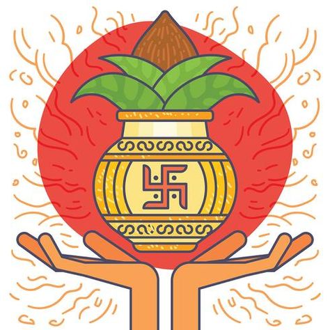 Kalash Illustration, Science Stickers, Painting References, Ganesha, Diwali, Hand Embroidery, Vector Art, Vector Free, Royalty