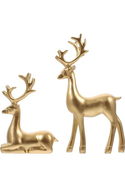 Christmas Reindeer Statues Golden Elks: Gold Resin Deer Miniature Figurine Xmas Artificial Animal Crafts Home Office Desk Bookself Counter Decor 2pcs Animated Christmas Decorations, Reindeer Statue, Deer Statues, Reindeer Figurine, Gold Reindeer, Amazon Christmas, Neutral Christmas Decor, Christmas Tabletop Decor, Miniature Figurine