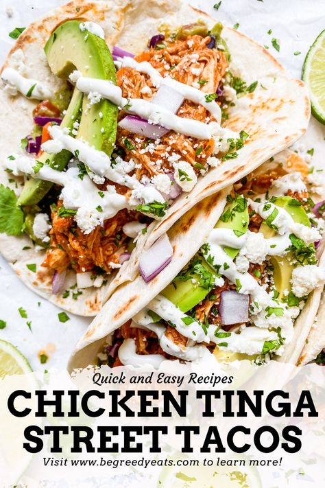 EASY Chicken Tinga Street Tacos Recipe — Be Greedy Eats | Where Food Meets Comfort Street Tacos Sauce, Chicken Taco Sauce, Street Tacos Recipe Chicken, Street Taco Sauce, Chicken Tinga Tacos Recipe, Street Tacos Chicken, Milanesa Recipe, Street Tacos Recipe, Tinga Recipe