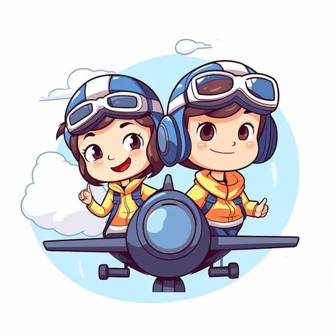 Vector boy and girl are working as pilot | Premium Vector #Freepik #vector #airplane-pilot #pilot #plane-cartoon #cartoon-airplane Pilot Drawing, Pilot Cartoon, Plane Cartoon, People Posing, Leather Painting, Cartoon Plane, Cartoon Airplane, Pilots Aviation, Logo Game