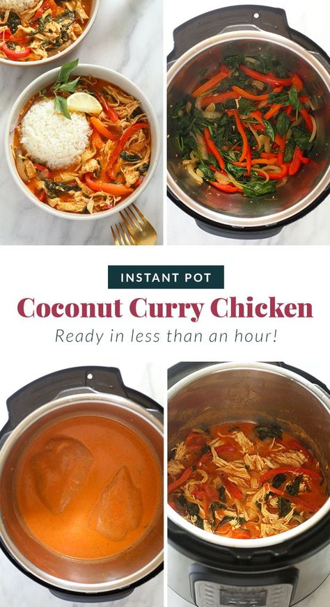 Say hello to your new favorite Instant Pot recipe -> Instant Pot Coconut Curry Chicken. This Thai coconut curry chicken is made with full-fat coconut milk, Thai red curry paste, chicken breast, and tons of veggies! Instant Pot Coconut Curry Chicken, Pressure Cook Chicken Breast, Thai Coconut Curry Chicken, Curry Chicken Thighs, Coconut Curry Chicken Recipes, Thai Red Curry Paste, Thai Coconut Curry, Red Curry Chicken, Raw Chicken Breast