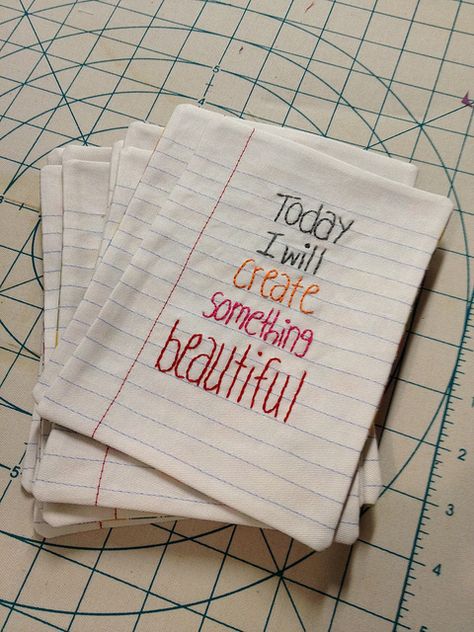 Fabric notepaper with embroidered message Homemade Dolls, Sewing Machine Embroidery, Digi Scrapbooking, Diy Bag Designs, Fabric Journals, Embroidered Gifts, 자수 디자인, Slow Stitching, Handmade Books