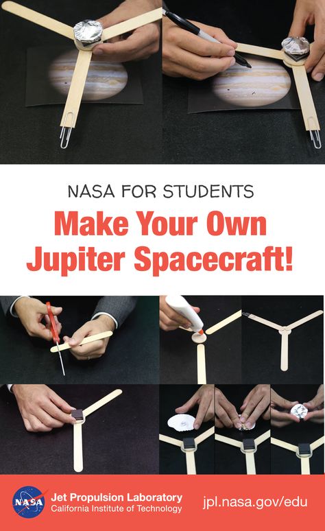 In this DIY project from NASA, students make a model of the Juno spacecraft at Jupiter and play a game to uncover mysteries about the massive planet. Astronomy Crafts, Astronomy Club, Space Lesson Plans, Astronomy Activity, Apologia Astronomy, Planets Activities, Solar System Unit, Juno Spacecraft, Nature Club