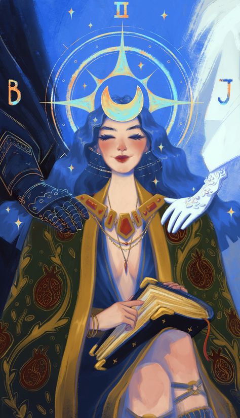 ArtStation - The High Priestess, Sonya Kuznetsova Priestess Art, Empress Tarot Card, Tarot Tattoo, Empress Tarot, The Moon Tarot Card, Tarot Significado, The High Priestess, The Moon Tarot, Tarot Card Spreads