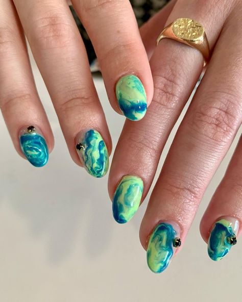 Tie Dye Nails, Painted Nail Art, Art Nails, Green Nails, Natural Nails, Turquoise Ring, Tie Dye, Dye, Nail Art