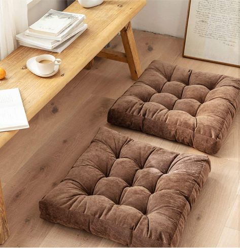 Yoga Living Room, Floor Cushions Living Room, Tatami Futon, Square Floor Pillows, Large Floor Pillows, Sitting Pillows, Tufted Seat Cushion, Floor Sitting, Meditation Pillow