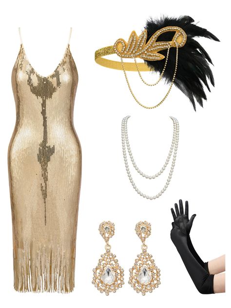 PRICES MAY VARY. Stretchy Material: This Great Gatsby Dress is Crafted from Sequins & Sequin Tassels. 1920s Flapper Dresses Size: S = US 2-4, M = US 6-8, L = US 10-12, XL = US 12-14, Please Check the Size Chart in The Production Description Picture Harlem Nights Dresses Features: Deep V Neck, Adjustable Straps, Backless, Bobycon Fitted Style, Sleeveless, Elastice, Elegant 1920s Flapper Dress, Zipper Closure in the Back 8 Pcs Great Gatsby Outfits for Women: 1x 20s Dresses, 1 x Flapper Headband, 1 Daisy Gatsby Costume, Great Gatsby Quince, Great Gatsby Outfits For Women, Great Gatsby Party Outfit Women, Roaring 20s Costumes, Gatsby Outfits, Gatsby Halloween, Great Gatsby Outfits, Dresses Christmas Party