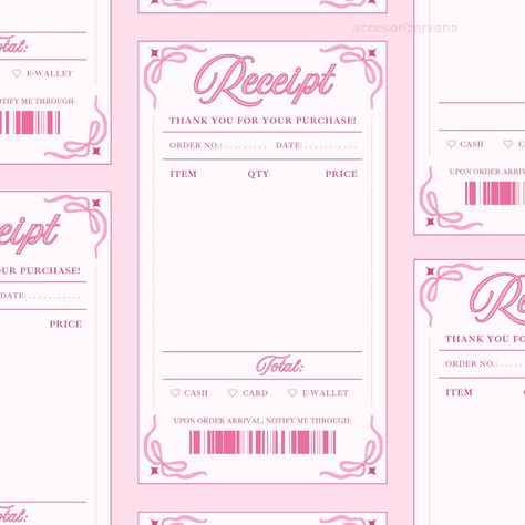 #pink #coquette #receipt #aesthetic #smallbusiness #template #inspo Coquette Slides Template, Nct Receipt, Coquette Small Business, Coquette Business Card, Pink Envelope Aesthetic, Receipt Design Aesthetic, Receipt Template Aesthetic, Cute Receipt Template, Receipt Design Ideas