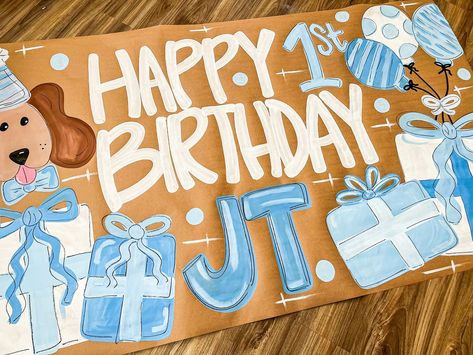 The cutest birthday banner 🤩🐶💙 #banner #birthday #art #artwork #banners #brownpaperbanner Birthday Banner Painted, Painted Banner Ideas, 57 Birthday, Painted Banners, Painted Banner, 57th Birthday, Birthday Art, Banner Ideas, Banner Birthday