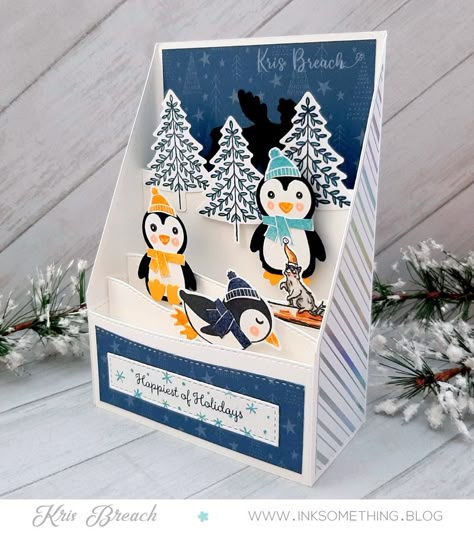 Penguin Christmas Cards, Penguin Card, Birthday Card Ideas, Arte Aesthetic, Fancy Fold Card Tutorials, Pop Up Box Cards, Stampin Up Christmas Cards, Animals Art, Art Animals