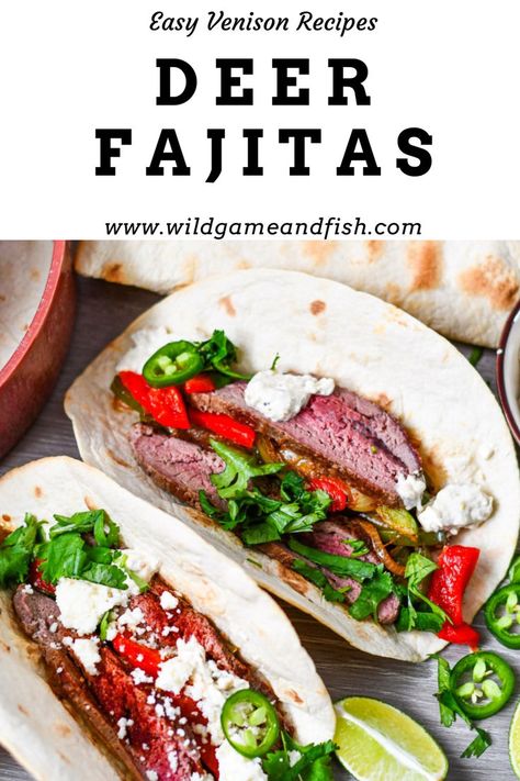 Deer Fajitas with deer steak, peppers, onion, cilantro, lime, and jalapenos. Fajita Toppings, Homemade Mexican Food, Deer Steak, Homemade Mexican, Steak Fajitas, Taco Tuesday, Fajitas, Mexican Food, Onions