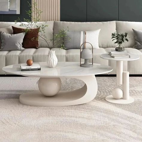 White Center Table with Side Table in Stainless Steel Frame and Italian Composite Marble Top #whiteinteriors #centertable #italiancomposite Designer Coffee Table, Minimalist Coffee, Designer Coffee, Minimalist Coffee Table, Low Coffee Table, Dining Room Accessories, Centre Table, Coffee Table White, Marble Table