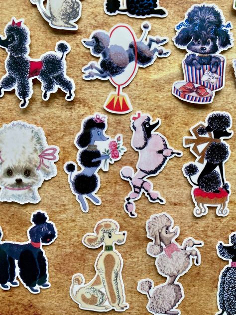 Pack of 16 Waterproof Vinyl Vintage Poodle Dog Stickers, Retro French Poodles Sticker Pack Decor, Journal Planner Laptop Scrapbook Stickers by QuirkyLemurCreations on Etsy Vintage Poodle Art, Poodle Doodle, Vinyl Vintage, Poodle Cuts, French Poodles, Candy Stickers, Retro Dog, Vintage Poodle, Pink Poodle