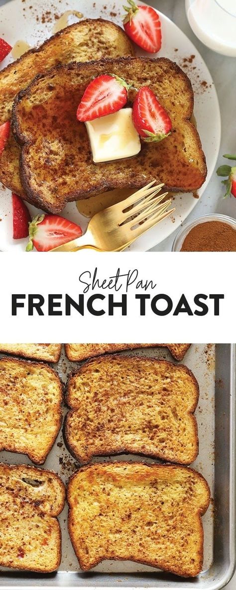 Sheet Pan French Toast, Pan French Toast, Crispy French Toast, French Toast Toppings, Oven French Toast, Popular Breakfast Recipes, French Bread French Toast, Baked French Toast, Banana French Toast