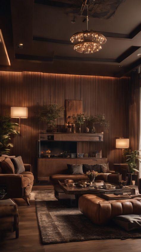 Dark Brown Moody Living Room, Moody Basement, Moody Living Room, Dark Brown Color, Brain Dump, Design Living Room, Design Living, Dream Home Design, Brown Color