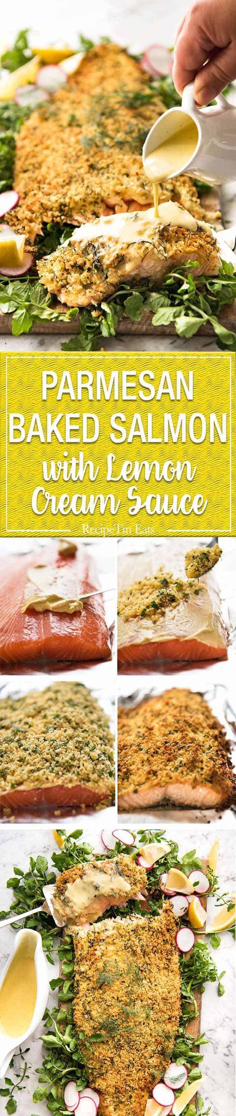 Baked Parmesan Crusted Salmon with Lemon Cream Sauce - easy and fast to make, can be prepared ahead, a stunning centrepiece for Christmas dinner and yet easy enough for midweek. That Lemon Cream sauce is the perfectly finishing tough. www.recipetineats.com Salmon With Lemon Cream Sauce, Bake Shrimp, Bake Salmon, Tin Eats, Dinner Recipes Ideas, Parmesan Crusted Salmon, Lemon Cream Sauce, Baked Salmon Lemon, Christmas Dinner Recipes