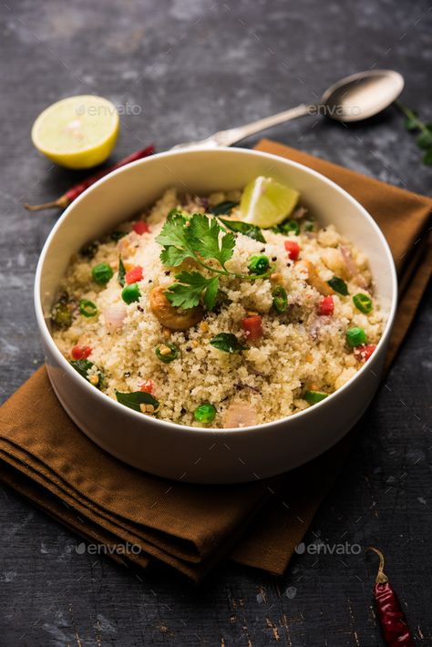 Semolina Upma by stockimagefactory. Rava Upma / Uppuma ¨C south indian breakfast served in a bowl. selective focus #Sponsored #Rava, #Uppuma, #south, #Semolina Kerala Breakfast Photography, South Indian Food Photography, Upma Breakfast, Rava Upma, South Indian Breakfast, Upma Recipe, Breakfast Photography, Illustration Photoshop, Chef Food