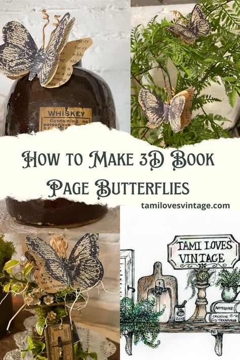 I have such a cute project for you today friends! These adorable 3D book page butterflies were inspired by a post from A Magical Mess on Pinterest. I shared her picture with you and everyone LOVED them! So I had to do a video tutorial to show you how I made my take on her butterflies. If you’re a book lover looking for a creative way to repurpose old falling apart books, or simply seeking a whimsical craft project with a vintage feel, then making 3D book page butterflies is the perfect project! Vintage Book Crafts Diy, Book Page Butterflies, Paper Flower Ball, Diy Crafts Vintage, 3d Book, Altered Book Journal, Old Book Crafts, Vintage Vignettes, Butterfly Books