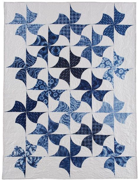 Fons & Porter Clamshell template set is used for this throw size quilt that uses 10 Traditional Quilt Patterns Patchwork, Blue And White Quilts, Dutch Quilts, Clamshell Quilt, Blue Quilt Patterns, Colchas Quilting, Curved Piecing, Indigo Quilt, Drunkards Path