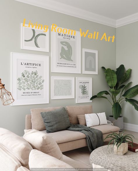 living room walls ideas living room walls art || wall art painting designs for living room Ikea Sage Green, Sage Green Prints, Sage Living Room, Green Walls Living Room, Sage Green Living Room, Light Green Walls, Sage Green Wall Art, Wall Art Matisse, Green Living Room Decor