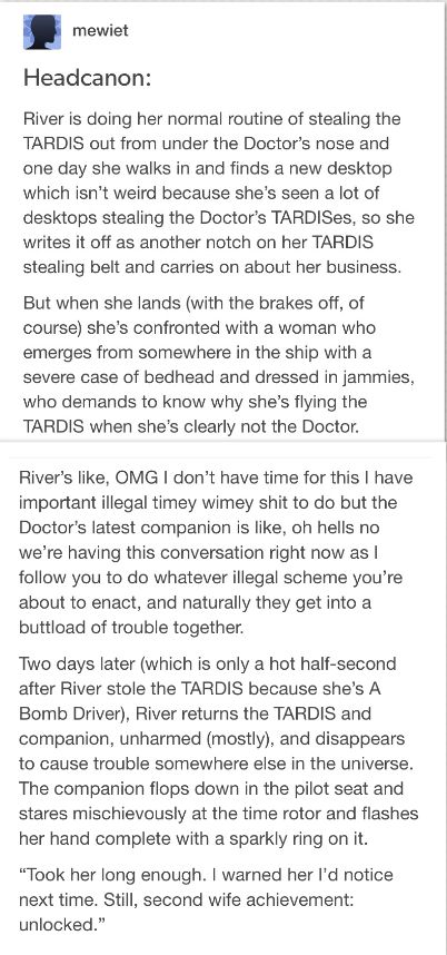 Thirteenth Doctor Headcanon! All credit to the Mewiet on Tumblr. Dr Who Headcanons, Doctor Who Tumblr Posts, Doctor Who Headcanons, Doctor 13, Doctor Tumblr, River Songs, Doctor Who Tumblr, Thirteenth Doctor, Doctor Who Funny