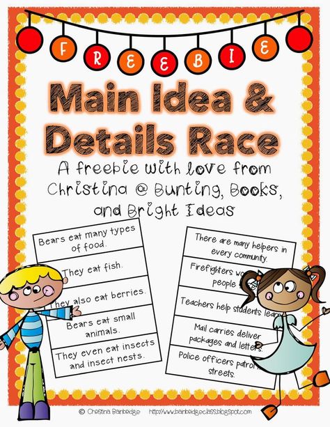 Main Idea and Details *FREEBIE*! Main Idea Activities, Reading Main Idea, Main Idea And Details, Teaching Main Idea, Supporting Details, 2nd Grade Ela, Reading Street, Third Grade Reading, 4th Grade Reading