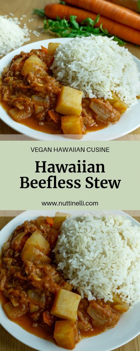 Hawaiian Stew Recipe, Vegan Beef Stew, Hawaiian Beef, Food Hawaii, Ms Diet, Vegan Asian Recipes, Football Cookies, New Orleans Recipes, Vegan Beef