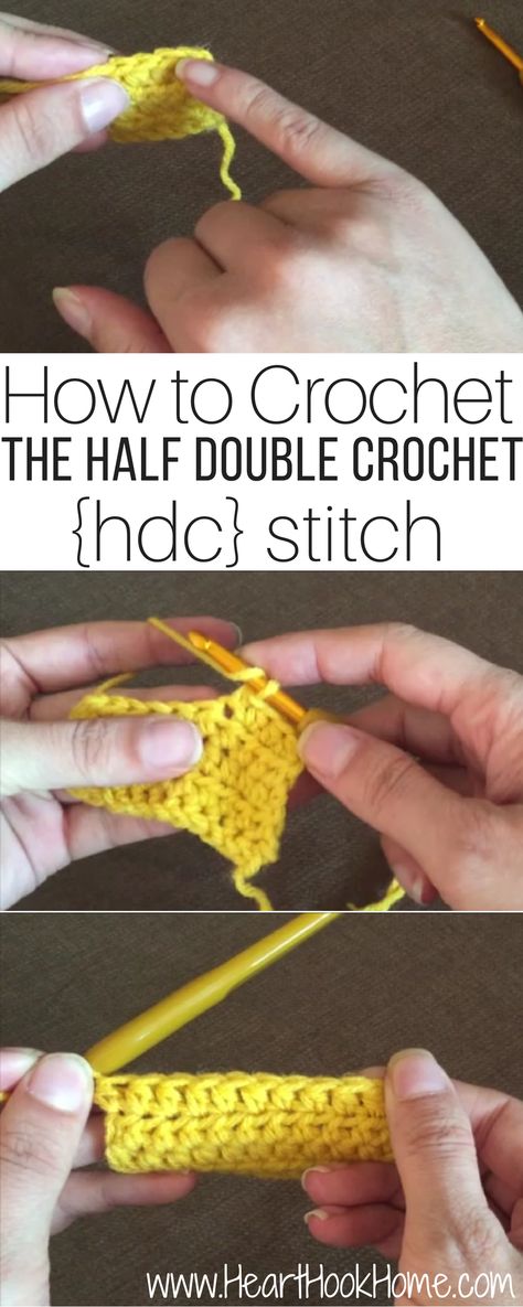 Video Tutorial: How to Crochet the Half Double Crochet http://hearthookhome.com/video-tutorial-how-to-crochet-the-half-double-crochet/?utm_campaign=coschedule&utm_source=pinterest&utm_medium=Ashlea%20K%20-%20Heart%2C%20Hook%2C%20Home&utm_content=Video%20Tutorial%3A%20How%20to%20Crochet%20the%20Half%20Double%20Crochet Hdc Crochet, Crochet Hdc, Half Double Crochet Stitch, Crochet Stitches For Beginners, Crochet Videos Tutorials, Double Crochet Stitch, Crochet Instructions, Crochet Patterns For Beginners, Minecraft Skins