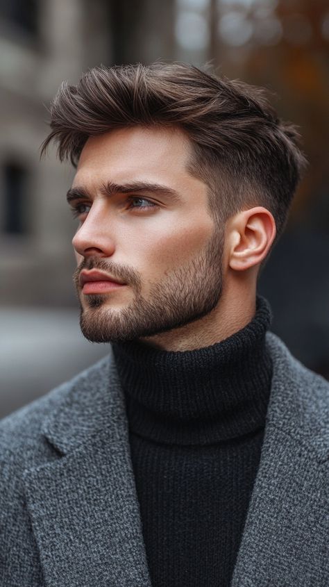 🍂 Caesar Cut Men: Sophisticated Quiff Haircut Look Men Facial Hair Styles, Men Beard Style Ideas, Mens Medium Hairstyles, Mens Beard Styles Short, Caesar Cut Men, Popular Hairstyles For Men, Quiff Hairstyles Men, Classic Mens Haircut, Short Quiff