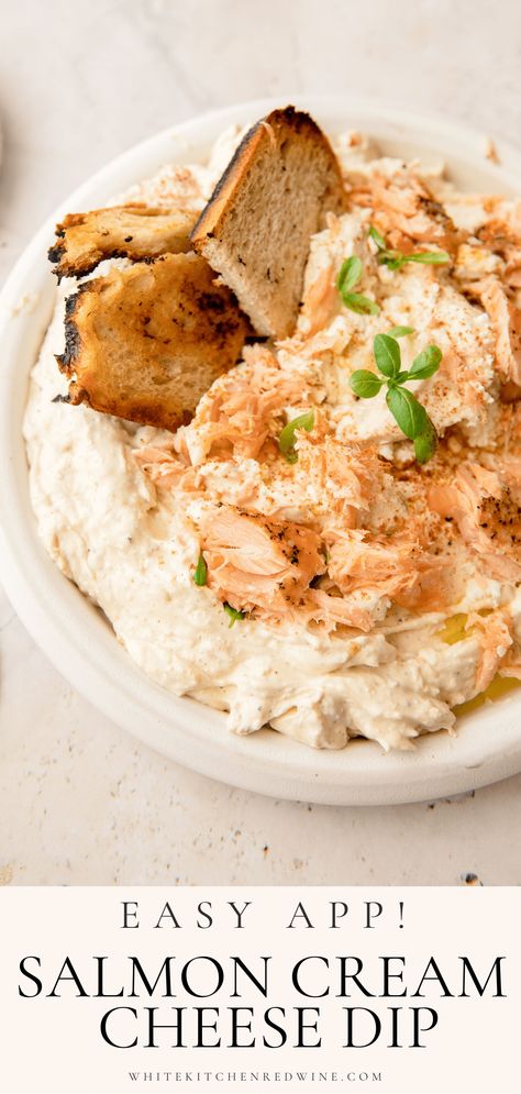 A delicious cream cheese dip loaded with salmon tangy feta, and fresh basil. It's a great dip to serve as an appetizer or even a side dish for an elevated dinner party! Salmon Dip Cream Cheese, Salmon Cream Cheese Dip, Salmon Dip Recipes, Smoked Salmon Cream Cheese, Salmon Spread, Cream Cheese Recipes Dip, Salmon Appetizer, Salmon Dip, Salmon Cream Cheese