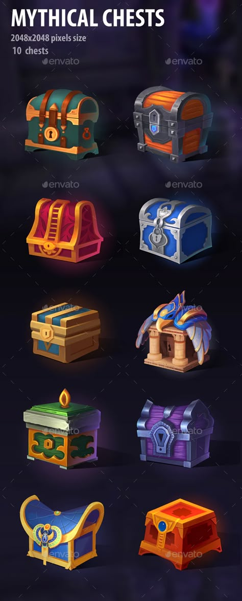 Mythical Chests by analeo | GraphicRiver Chest Game Art, Illustrator Branding, Photography Sketch, Awesome Drawing, Graphics Photography, Props Concept, 2d Game Art, Casual Art, Illustration Creative