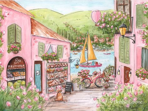 Travel Themed Bedroom, Shop Painting, Cupcake Shop, Travel Theme Nursery, Travel Nursery, Comer See, Italy Art Print, Italian Girl, Baby Nursery Art