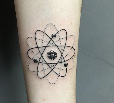 Geometric Tattos, Atom Tattoo, Science Tattoo, Science Tattoos, Molecule Tattoo, Planet Tattoos, Sacred Geometry Tattoo, Geometric Inspiration, Time Tattoos