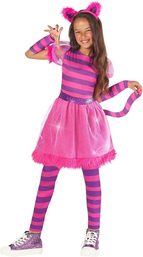 Amazon.com: Morph Striped Pink Cat Costume For Girls - Pink Cat Costume Kids - Cat Halloween Costumes For Girls - Purple Cat Costume Kids S : Clothing, Shoes & Jewelry Girls Cheshire Cat Costume, Cat Fancy Dress, Recital Themes, Cat Girl Costume, Cheshire Cat Halloween, Alice Halloween, Cheshire Cat Costume, Party City Costumes, Alice In Wonderland Tea Party Birthday