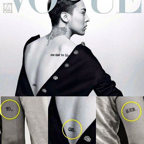 here was a tattoo we didn't know about? "GET_" [TO_GET_HER]✌ #voguekorea20thanniversary #GD #tattoo #together #GDRAGON @xxxibgdrgn @peaceminusone Dragon Tattoo Korean, Gdragon Tattoo, Dragon Tattoo Face, G Dragon Tattoo, Gd Tattoo, Yg Tattoos, Dragon Tattoo Leg, Dragon Tattoo Shoulder, Dragon Tattoo Back