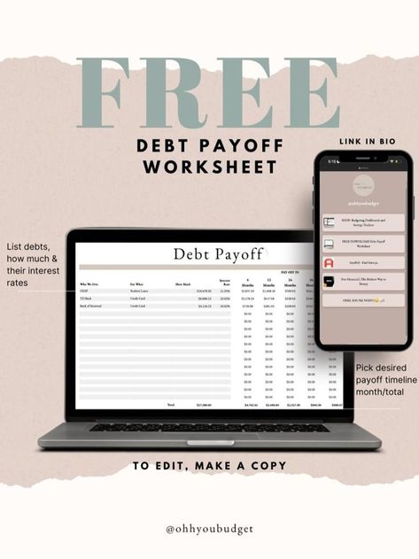 FREE DOWNLOAD. Debt Payoff Worksheet. Free Google Sheet Template Google Sheet Template, Personal Budget Template, Debt Reduction, Finance Goals, College Money, Personal Budget, Sheet Template, Budget Organization, Managing Finances