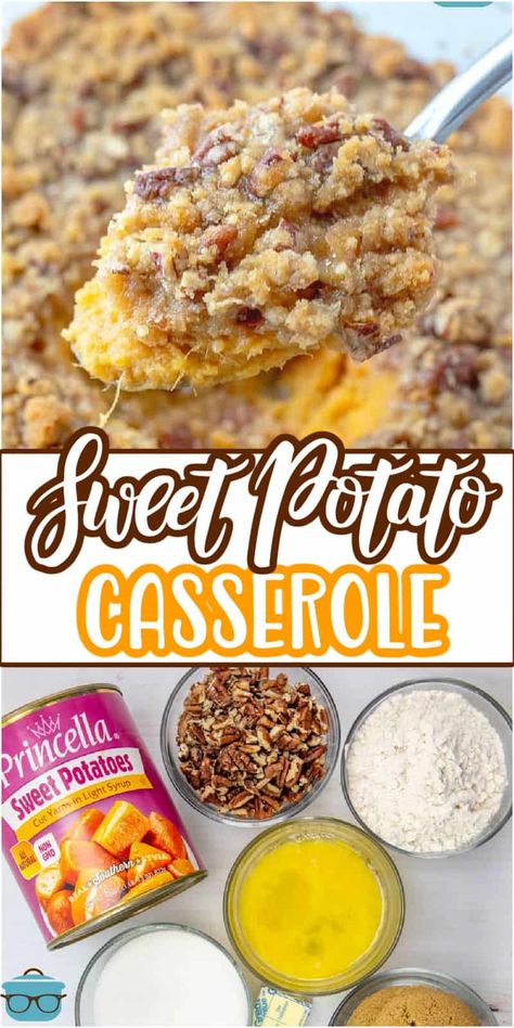 Sweet Potato Casserole With Marshmallows Using Canned Sweet Potatoes, Crockpot Sweet Potatoes Casserole, Sweetpotatocasserole Easy, Sweet Potatoe Casserole Recipes, Sweet Potato Souffle Recipes, Canned Sweet Potatoes, Canned Sweet Potato Casserole, Canned Sweet Potato Recipes, Sweet Potato Casserole Crock Pot