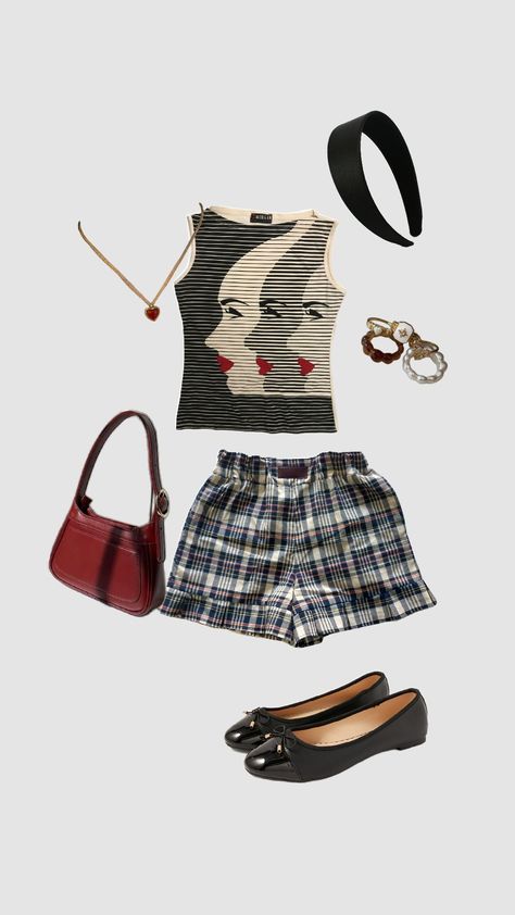 Trendy spring looks | plaid boxer shorts | red accessory ideas Boxer Short Outfits, Boxers Outfit Female, Boxers Outfit, Plaid Shorts Outfit, Plaid Boxer Shorts, Boxer Shorts Outfit, Plaid Boxers, 2023 Outfits, Boxer Pants