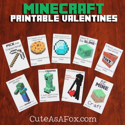 Minecraft Valentines Cards, Minecraft Valentine, Free Printable Minecraft, Printable Minecraft, Minecraft Valentines, Minecraft Printables, Happy Hearts Day, Valentine Theme, Valentine's Card