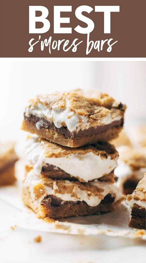 Best S'mores Bars! These really are the BEST S'mores Bars! Chocolate, peanut butter, and marshmallow sandwiched between two layers of a graham cookie crust. Everyone's favorite summer snack (S'MORES, please!) in dessert bar form! #smoresbars #dessert #smores Smores Cookies Bars, Graham Cookies, S Mores Bars, Cookie Base, Peanut Butter Marshmallow, Peanut Butter Sandwich, S'mores Bar, Marshmallow Fluff, Cookie Crust