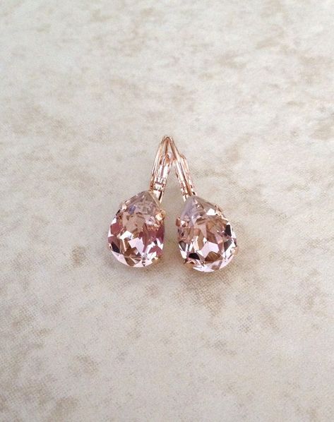 Blush Pink Cushions, Cushion Earrings, Morganite Earrings, Crystal Teardrop Earrings, Rose Gold Morganite, French Rose, Blush Bridal, Dusty Rose Pink, Pink Swarovski