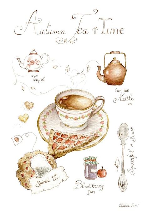 Aesthetic Tea Drawing, Vintage Tea Aesthetic, Tea Party Illustration Drawings, Tea Drawing Aesthetic, Tea Art Drawing, Tea Time Drawing, Tea Art Illustration, Tea Illustration Art, Teatime Illustration