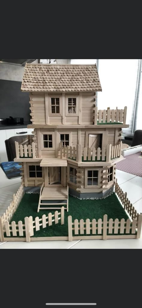 Mini House Made Of Popsicle Sticks, Wooden Stick House Craft, Popsicle Sticks Architecture, Popsicles Stick House, Popsicle Stick Architecture Model, Popsicle Hamster House, Popsicle Stick Lighthouse, Popsicle Stick Village, Diy Popsicle Stick House