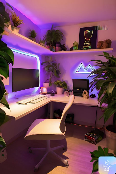 ⭐⭐⭐⭐ Reviewed and better on all items! | | Upgrade your home office with this chic RGB LED desk setup! Perfect for adding a modern touch to your workspace, the vibrant lighting, sleek design, and ergonomic features make this setup a must-have. Shop now through my affiliate links and transform your workspace into an inspiring and stylish environment! Rgb Desk Setup, Led Desk Setup, Pc Setup L Desk, Led Lights Office, Desk Led Lights, Small Bedroom Desk, Office Vibes, Gamer Office, Modern Home Offices