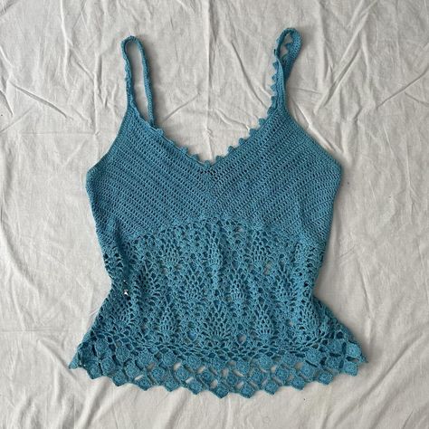 Mermaidcore crochet babydoll top. Sheer knit. Blue... - Depop Mermaidcore Crochet, Crochet Babydoll Top, Crochet Babydoll, 2000s Boho, 00s Style, Babydoll Shirt, Light Blue Top, Virtual Wardrobe, Sheer Knit