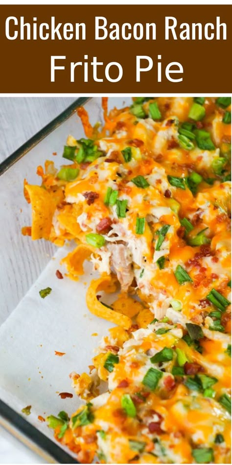 Frito's corn chips loaded with shredded rotisserie chicken, crumbled bacon, green onions, ranch dressing and cheese. This frito pie is an easy chicken dinner recipe. Frito Recipe, Shredded Rotisserie Chicken, Recipes Using Rotisserie Chicken, Frito Pie, Bacon Chicken, Easy Dinner Recipes Crockpot, Diner Recept, Resep Diet, Easy Chicken Dinner Recipes